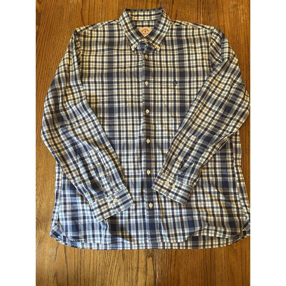 Brooks Brothers Red Fleece Men's Check Plaid Long Sleeve Button Up Shirt XL Blue